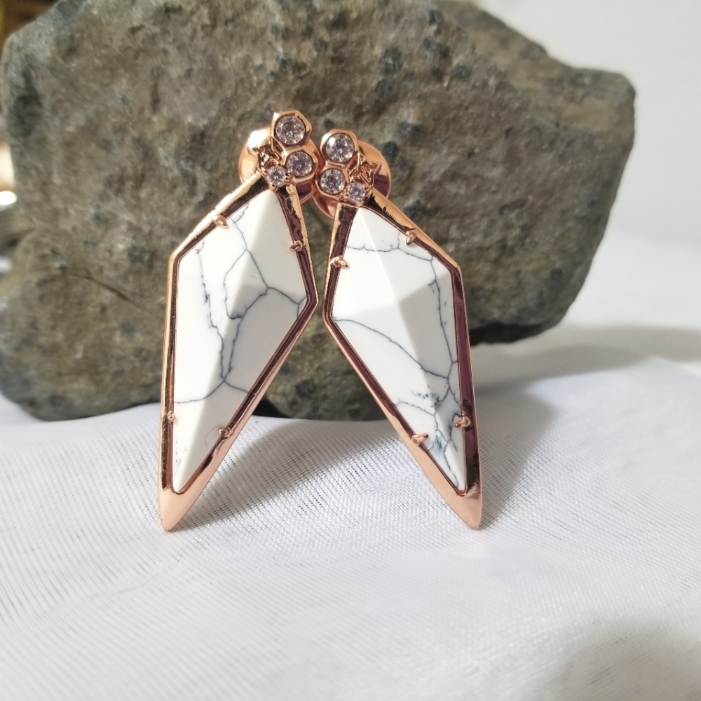 Valencia Key White marble with rose gold and diamond stud statement earrings